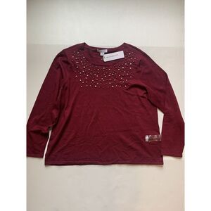 Liz Claiborne Scoop Neck Long Sleeve Pullover Sweater Size XXL Pearl/Rhinestone